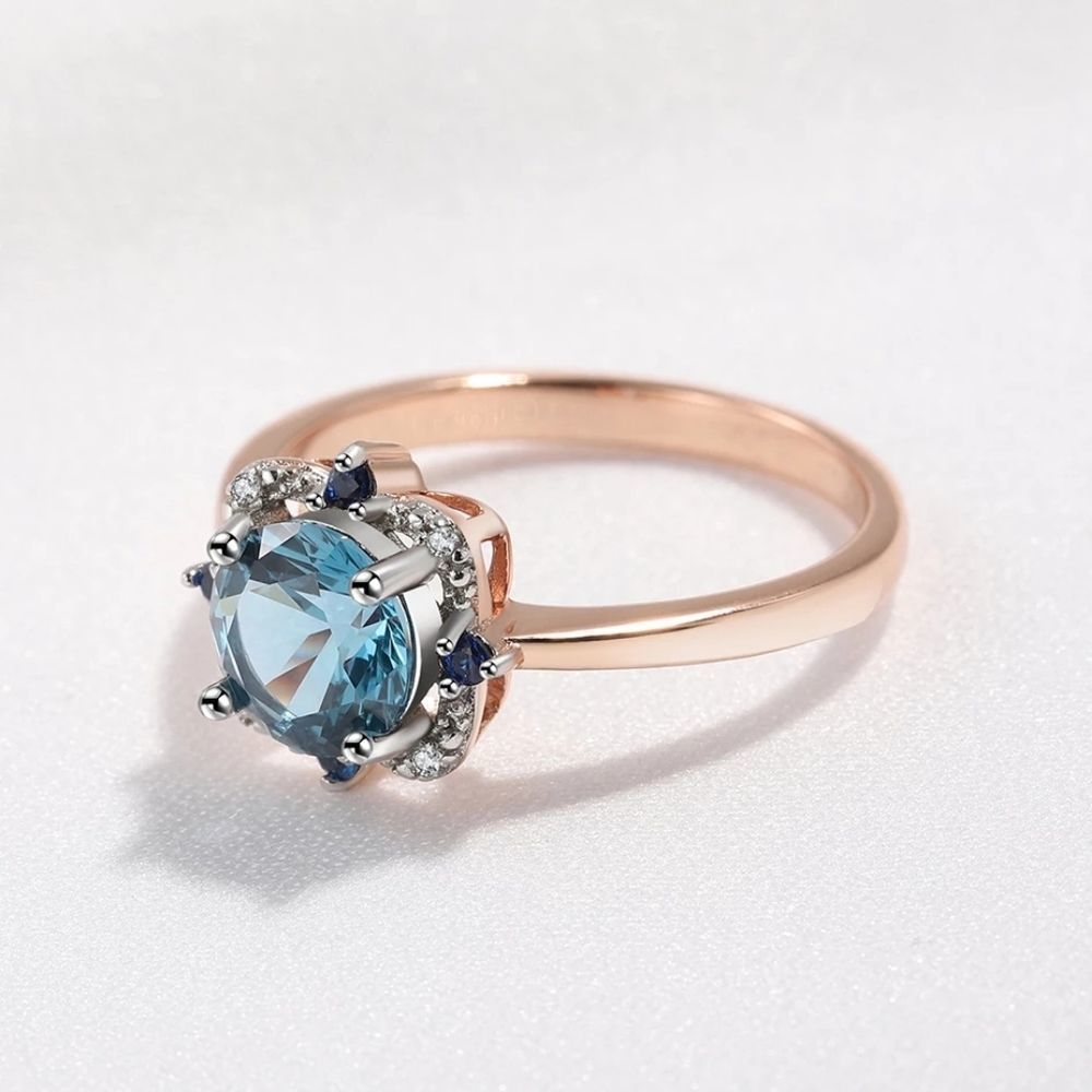 London Blue Topaz Rose Gold Sterling Silver Ring New - Picture 3 of 10